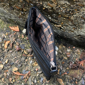 Black Soft Leather 3 Zip Coin Purse By Zen (open)