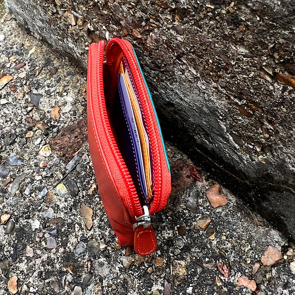 Seville Leather Coin Purse with 3 Card Slots Inside (open)