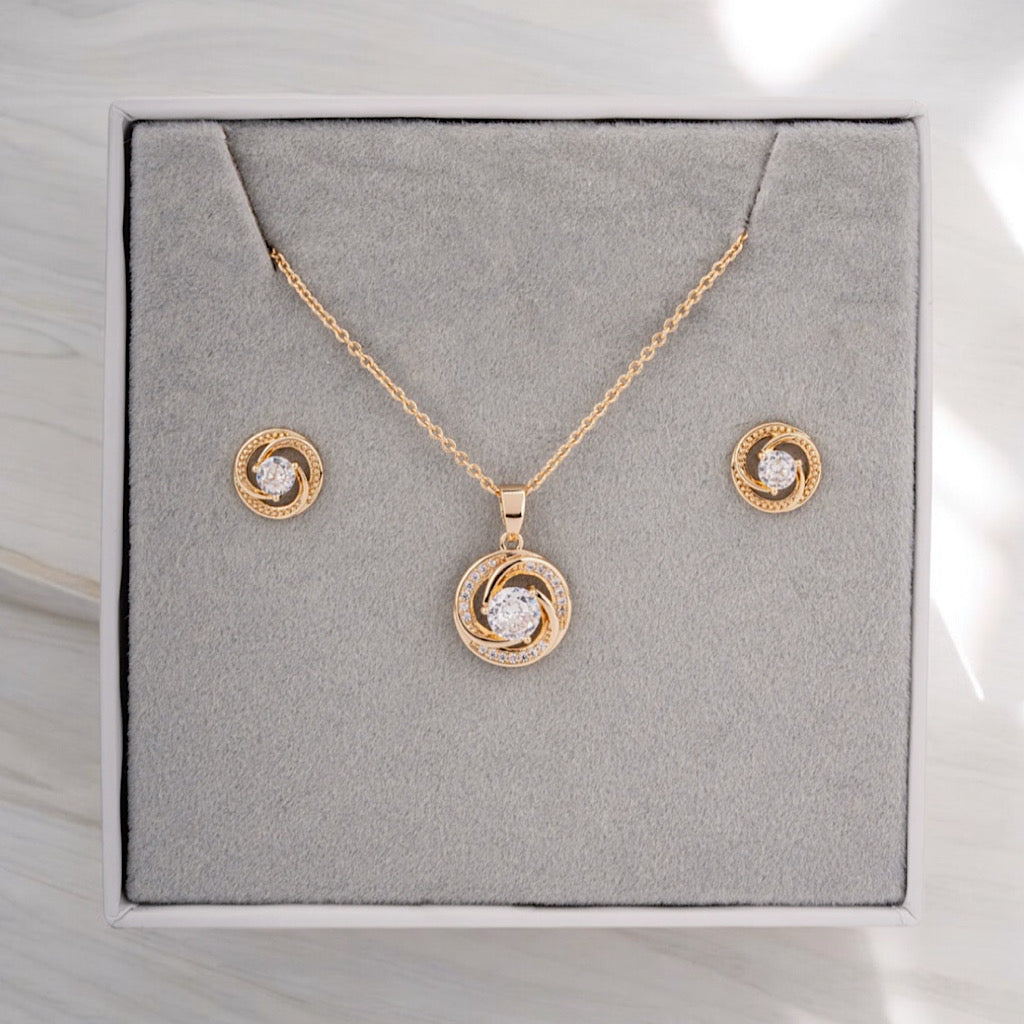 Gold Plated Spiral Crystal Cubic Zirconia Set