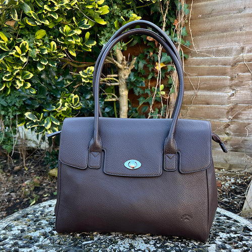 Chocolate Soft Designer Inspired 'Alessia' Italian Leather Bag (front)