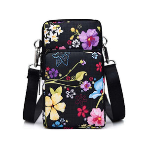 Black Multi Flower Small Splash Proof Essential Phone Bag