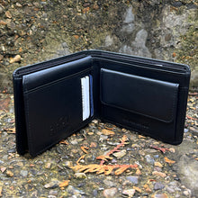 Load image into Gallery viewer, Gents Leather Wallet with 9 Card Slots &amp; Coin Pocket By Black (open)
