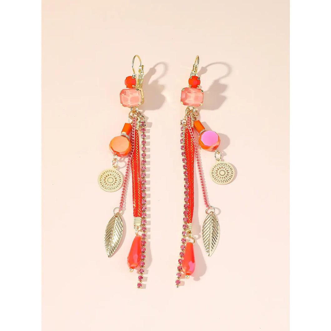 Orange Long Dangly Sleeper Earrings