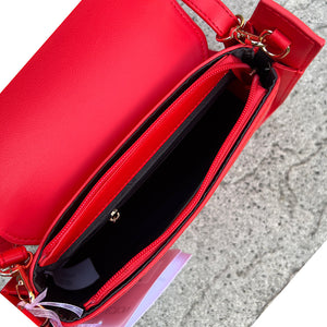 Red Flap Over Crossbody Style Handbag
