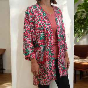 Green & Pink Abstract Print Kimono