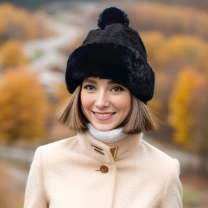 Black Faux Fur Bobble Hat