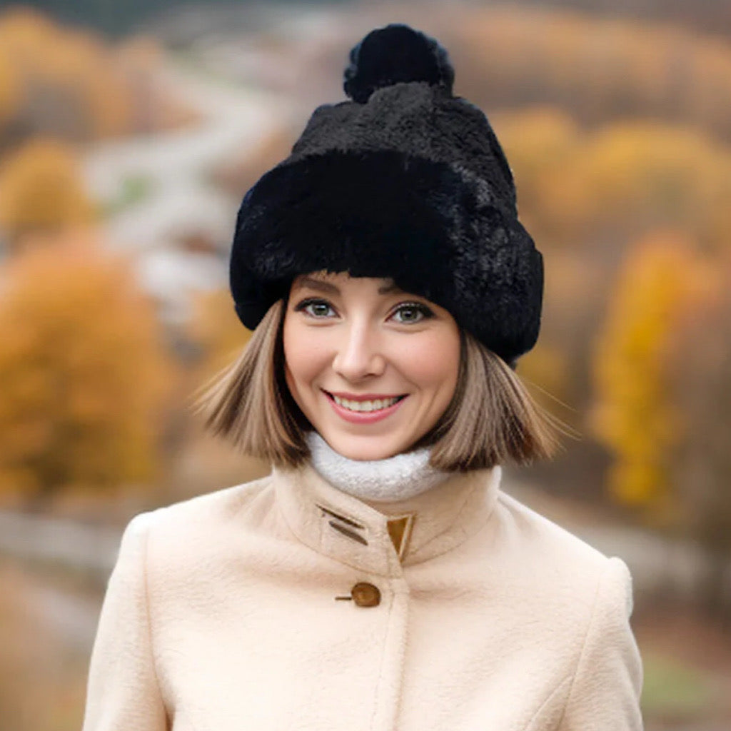 Black Faux Fur Bobble Hat