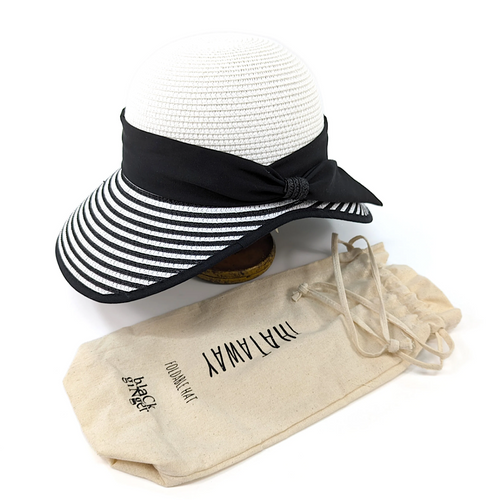 Black & White Stripey Open Back Foldable Hat