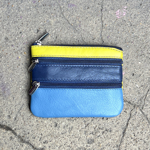 Blue Multi Soft Leather 3 Zip Coin Purse