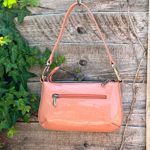 Load image into Gallery viewer, Small Living Coral Patent Look Bag (back)
