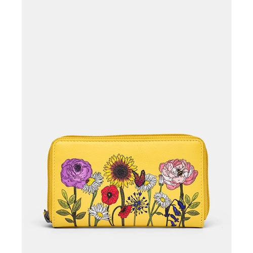 Wildflowers Zip Round Leather Purse With Strap (front)