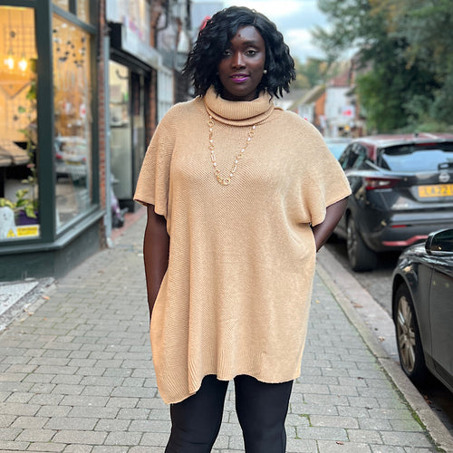Camel Cowl Neck Jumper Style Poncho