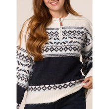 Load image into Gallery viewer, Dansk Fair Isle Quarter Zip Soft Knit Jumper – Navy &amp; Cream (close up)
