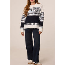 Load image into Gallery viewer, Dansk Fair Isle Quarter Zip Soft Knit Jumper – Navy &amp; Cream (full)
