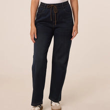 Load image into Gallery viewer, Dark Indigo Pull-On Wide Leg Denim Look Trousers

