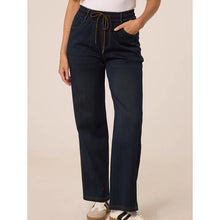 Load image into Gallery viewer, Dark Indigo Pull-On Wide Leg Denim Look Trousers (pockets)

