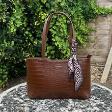 Load image into Gallery viewer, David Jones Croc-Effect Double Compartment Shoulder Tote with Scarf
