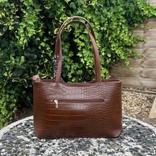 Load image into Gallery viewer, David Jones Croc-Effect Double Compartment Shoulder Tote with Scarf (back)
