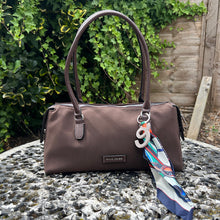 Load image into Gallery viewer, David Jones Suede-Effect Barrel Shoulder Bag with Scarf Charm (hot chocolate)

