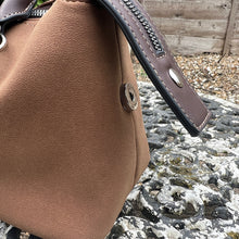 Load image into Gallery viewer, David Jones Suede-Effect Barrel Shoulder Bag with Scarf Charm (press stud)
