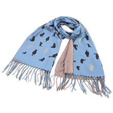 Load image into Gallery viewer, Denim &amp; Glitter Curious Cats Reversible Scarf
