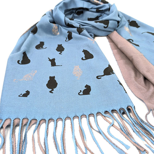 Denim & Glitter Curious Cats Reversible Scarf (close up)