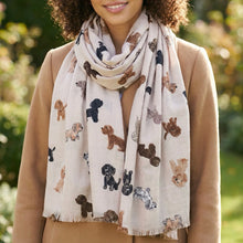 Load image into Gallery viewer, Dog Print Lightweight Scarf – Cream (on model)
