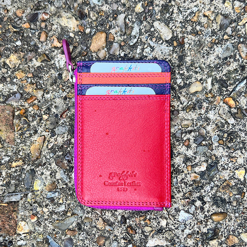 China Rose RFID Leather Coin & 3 Card Slots
