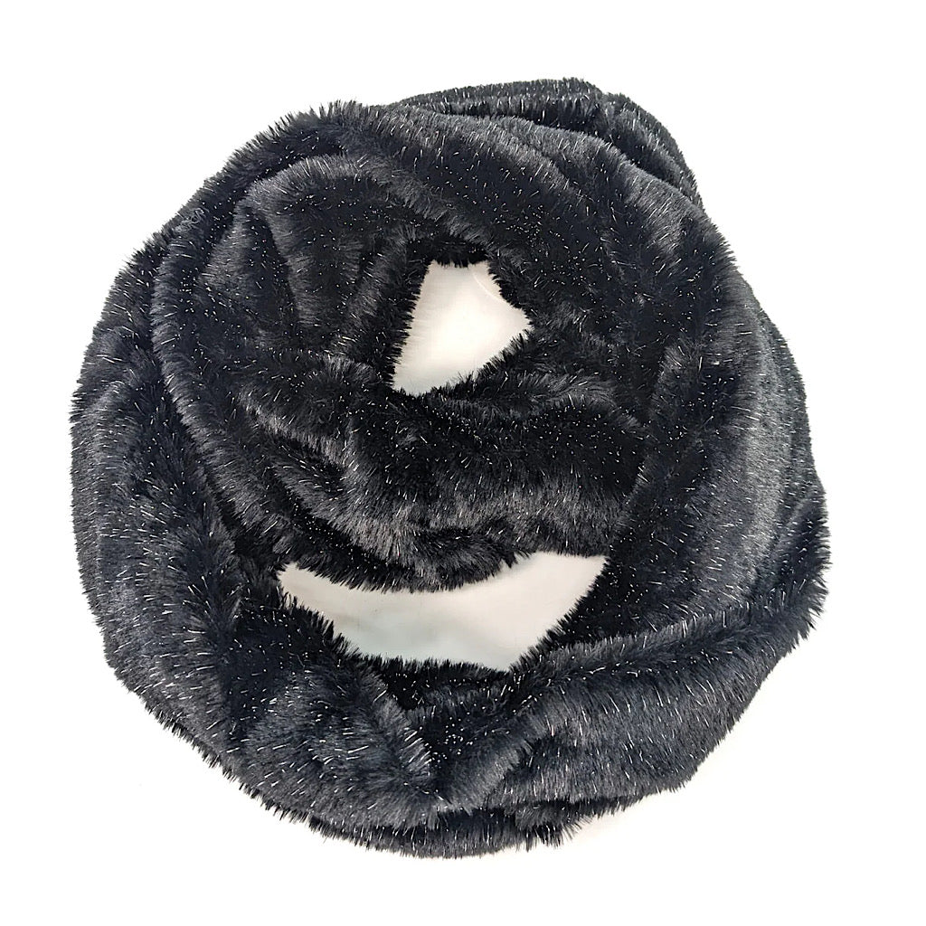 Midnight Sparkle Faux Fur Infinity Scarf