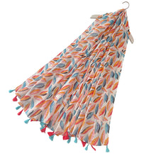Load image into Gallery viewer, Colourful Leaves Print Tassel Scarf (flat)
