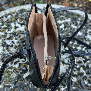 Black  "Lia" Italian Leather Crossbody Bag (open)