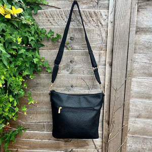 Black Front Zip Pocket Messenger Style Bag (back)