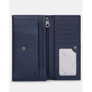Navy Flap Over Leather Purse By Yoshi (open)