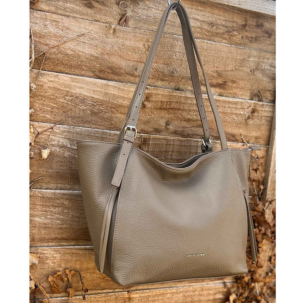 Taupe Casual Everyday Shoulder Bag with Asymmetrical Front Pockets