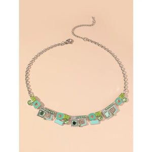Green Rhinestone Enamelled Stainless Steel Necklace