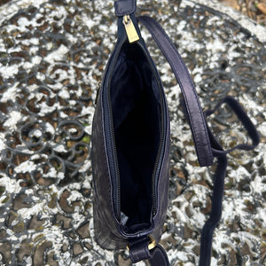 Navy 'Natalie' Leather Crossbody Bag (open)