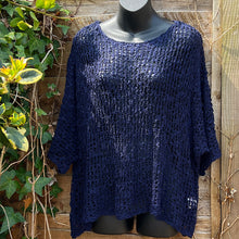 Load image into Gallery viewer, Navy Bohemian Knitted Pullover Poncho
