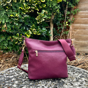 Plum Front Zip Pocket Messenger Style Bag (back)