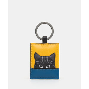 Cat Colour Block Leather Keyring (front)