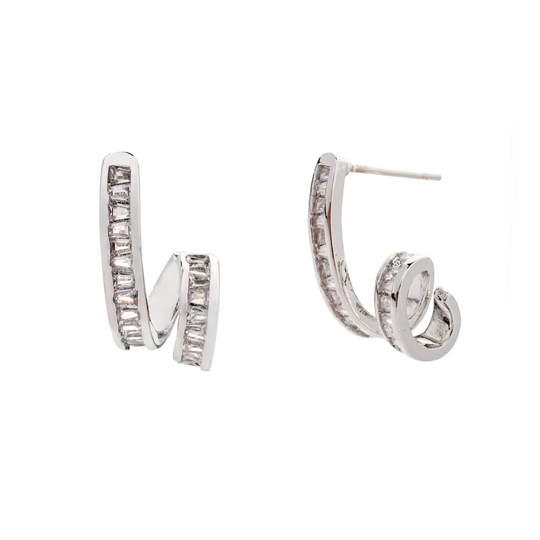 Silver Squiggle Cubic Zirconia Post Earrings