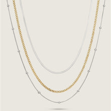 Load image into Gallery viewer, 3 Strand Gold &amp; White Gold Stainless Steel Necklace (close up)

