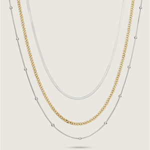 3 Strand Gold & White Gold Stainless Steel Necklace (close up)