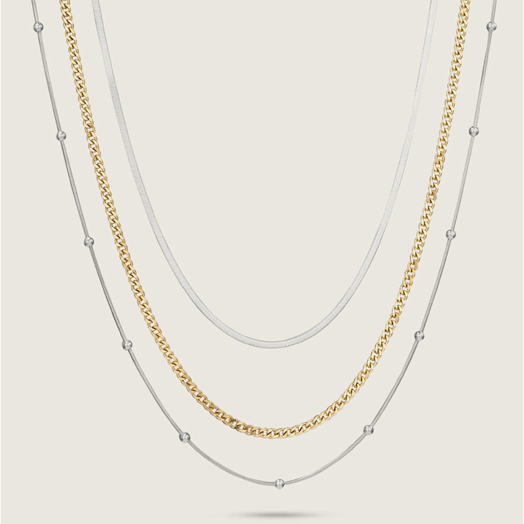 3 Strand Gold & White Gold Stainless Steel Necklace (close up)