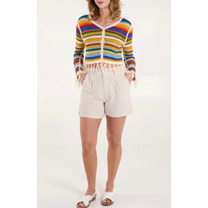 Coloured Stripe Crochet Tassel Cardigan/Top
