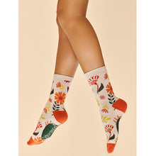 Load image into Gallery viewer, Cream Watercolour Flowers Bamboo Socks (on model)

