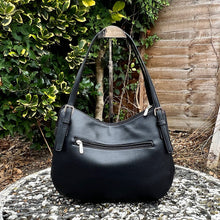 Load image into Gallery viewer, Black Double Handle Hobo Style Shoulder Bag (back)
