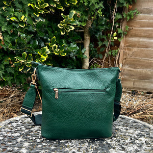Dark Green Front Zip Pocket Messenger Style Bag (back)