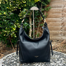 Load image into Gallery viewer, Black Shoulder Bag with Twin Front Zip Pockets

