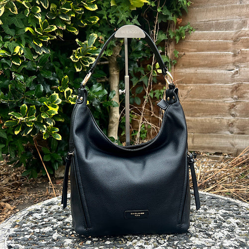 Black Shoulder Bag with Twin Front Zip Pockets