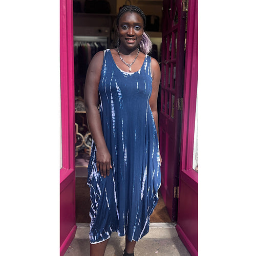 Indigo Drift Tie-Dye Handkerchief Dress
